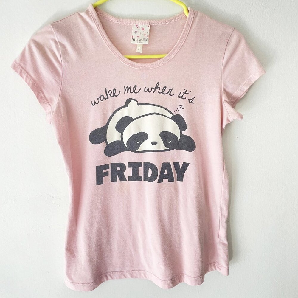 Belle Du Jour Girls T-Shirt Pink Panda Friday L Cute Youth Tee Size Large